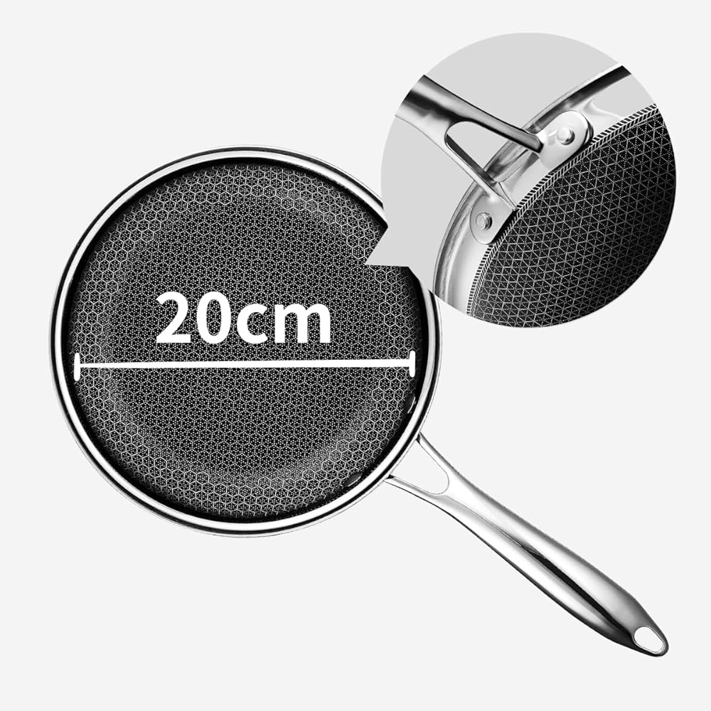 HexClad Hybrid Nonstick Frying Pan (20cm) with Nonstick Coating, Induction, Oven, and Dishwasher Safe (Manufacturer Direct Warranty) [HexClad] Tempere