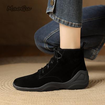 Modische Braune Ankle Boots im Vintage-Stil für Damen, Runde Zehenpartie, Weiche Sohle, 2026 Herbst, Vielseitige Freizeitschuhe für Damen