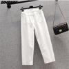 DIMANAF 2023 Plus Size Summer Jeans Capris Pants Women Elastic Pants Loose Casual Female Harem Trousers Pants White 5XL