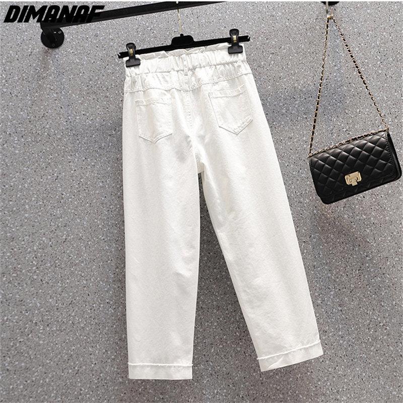 DIMANAF 2023 Plus Size Summer Jeans Capris Pants Women Elastic Pants Loose Casual Female Harem Trousers Pants White 5XL