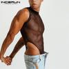 INCERUN Summer Sexy Gym Muscle Men's Fashion See Through Mesh Sleeveless Jumpsuit Singlet Panties Underwear Sweat Suit