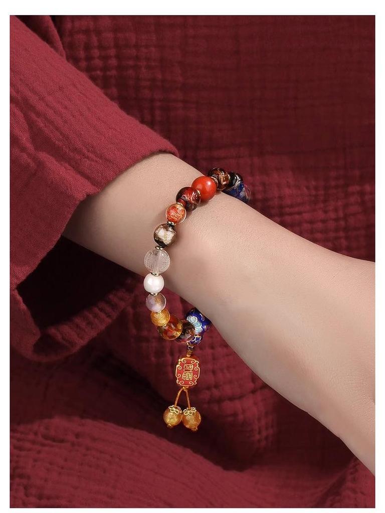 Buddhist Eighteen Bead Hand String with Blessing Tag and Vajra Pestle, Incense Ash Glaze Finish