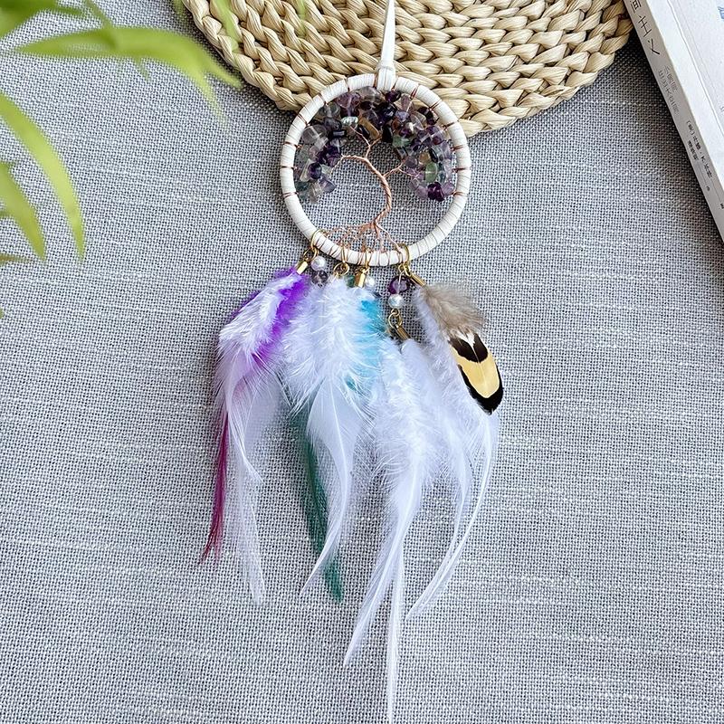 Dream Catcher Hand-woven Feathers Wind Chimes Tree of Life Crystal Stone Car Pendant Bedroom Hanging Ornaments Home Decorations