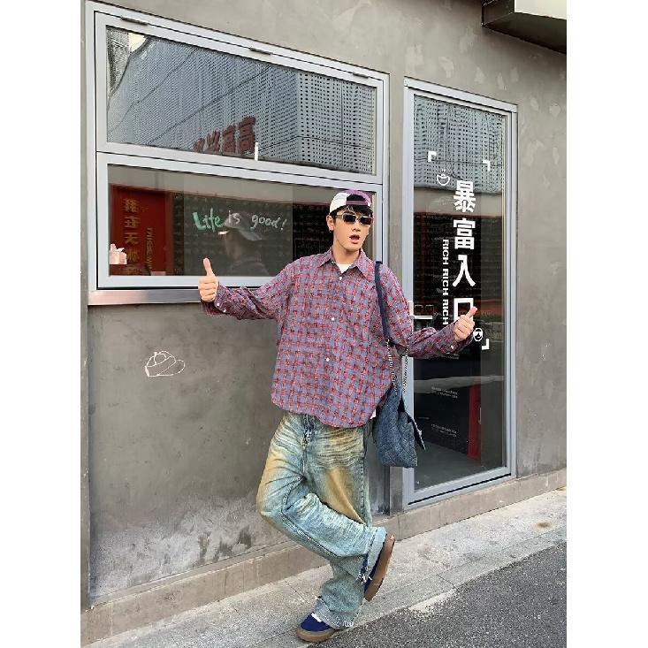 2024 Brief Langarmhemd Japanischer Hong Kong Stil Ins Loses Hemd Jungen Sommer Trendy Vielseitig Casual Mantel