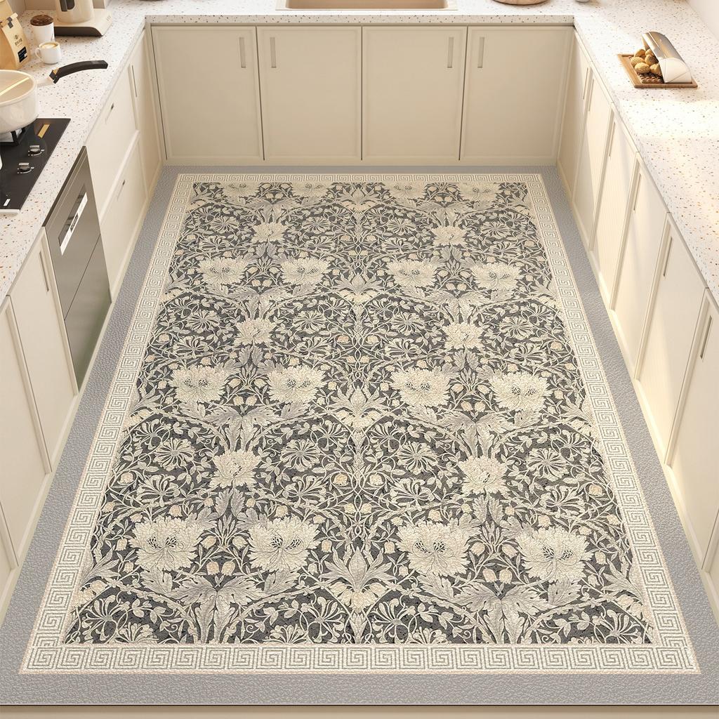 Kitchen Floor Mat Floral Plant Style Pvc Leather Non-slip Carpet Waterproof Oil-proof Foot Mats Large Area Home Decoration Rug