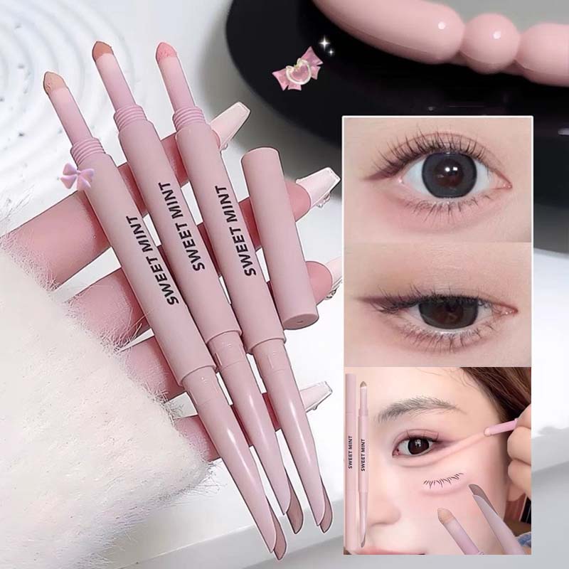 Matte Pink Lying Silkworm Pen Double Head Sickle Eyeliner Lying Silkworm Waterproof Natural Glitter Eyeshadow Contouring Make Up