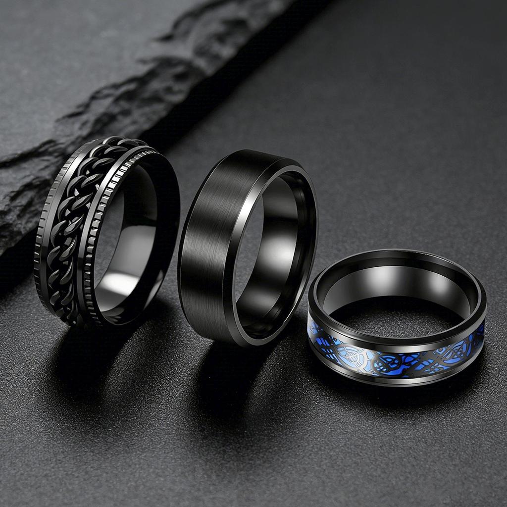 Xiyin Men's Black Titanium Steel Rotating Chain Ring