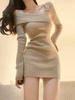Spicy Girl One-Shoulder Knit Dress - Slim Fit, Hip-Hugging Autumn/Winter 2025