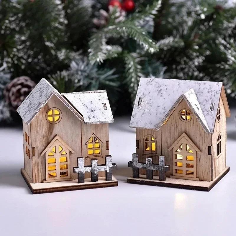 1 Pcs Christmas LED Light Wooden House Luminous Cabin Merry Christmas Decorations For Home DIY Xmas Tree Ornaments New Year