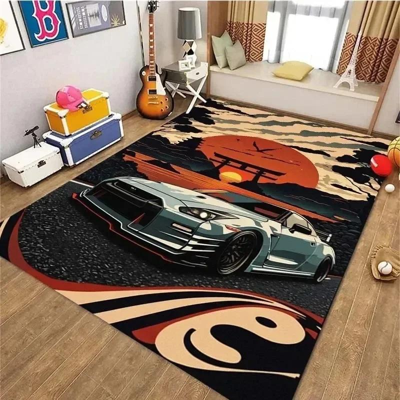 Vintage Sports Car F1 Rug Non Slip Floor Mat for Bedroom, Living Room & Doorway Retro Cool Home Decor Mat