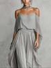 DM092 Amazon Unabhängige Station 20206 Neues Träger-Off-Shoulder Elegantes Blusenoberteil mit Chiffon Asymmetrisch Lang