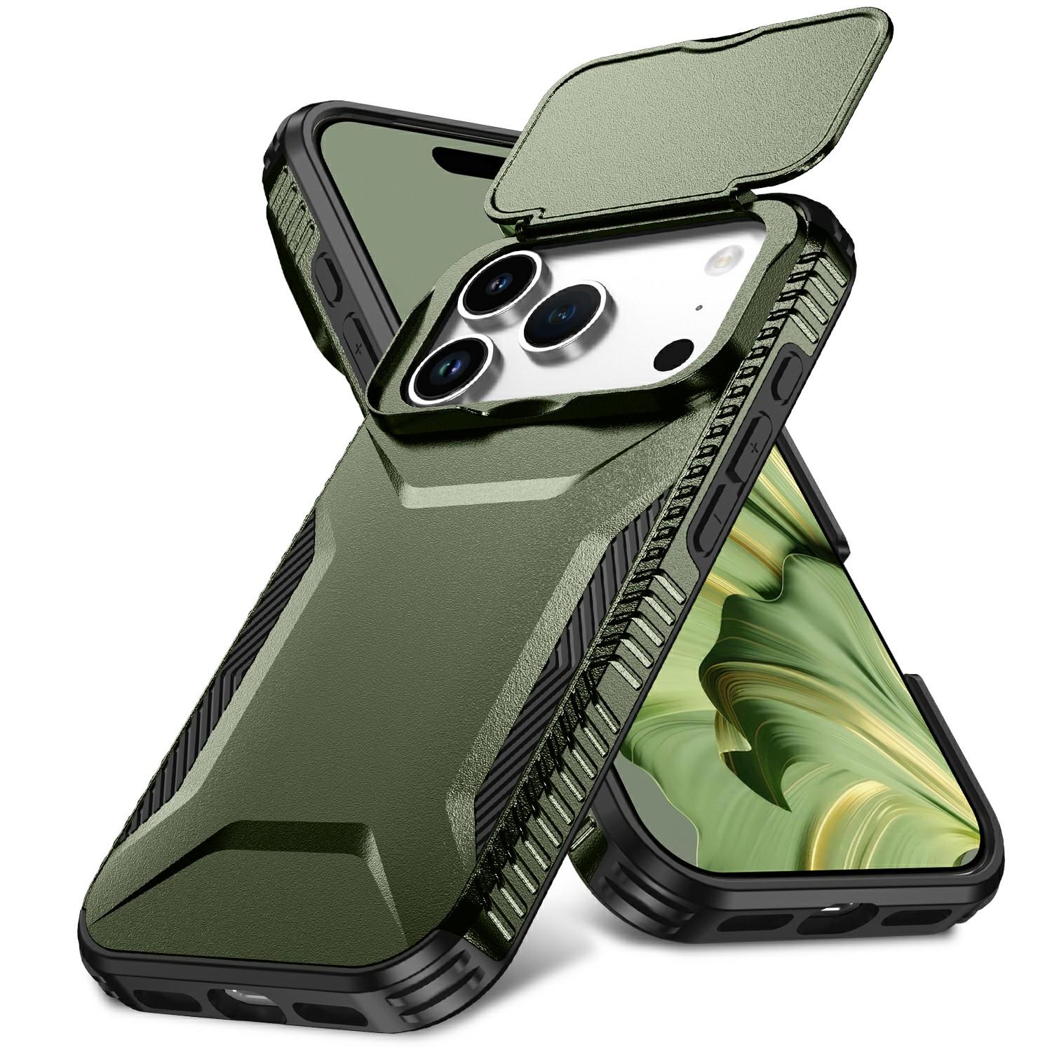 

For iPhone 17 Pro Case Camshield TPU+PC Phone Cover Non-Slip Side Edge Green