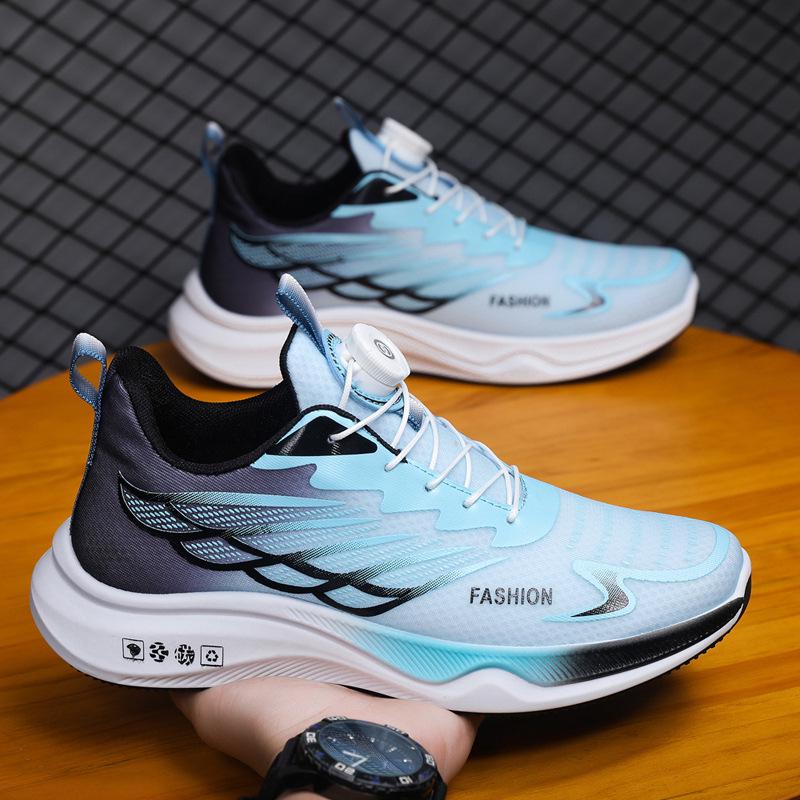 Men’s Summer Mesh Breathable Running Shoes with Rotating Buckle, Height-Boost, and Shock Absorption