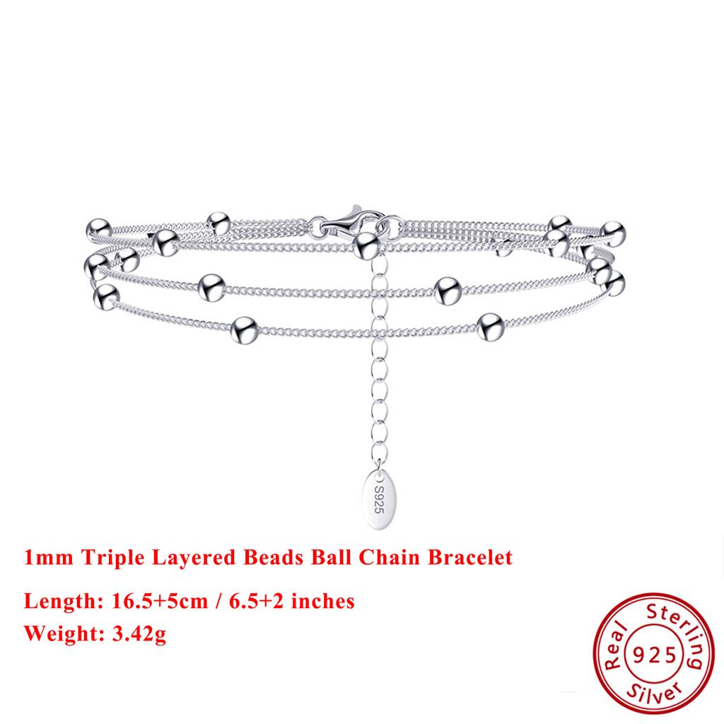 EFFIE QUEEN Fashion Simple Layer 3mm Beaded Chain Bracelet For Women S925 Sterling Silver Three Layered Bracelet Jewelry SB173