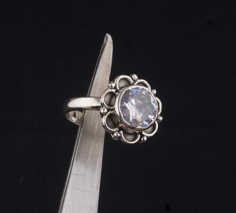 White cz Gemstone Solid 925 Sterling Silver Boho Designer Ring Stacking Ring Gift For Her Silver Jewelry