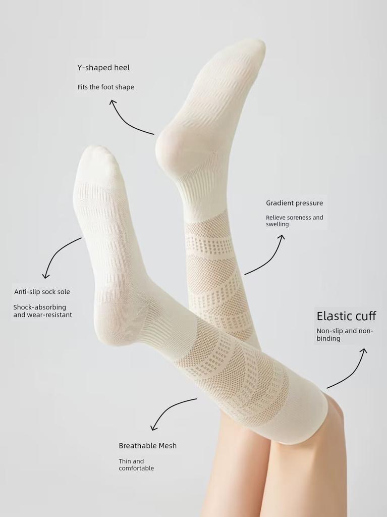 Sports Pressure Socks for Women, Summer Thin Style, White Calf Socks for Badminton, Professional Outdoor Fitness Long Tube Tennis Socks