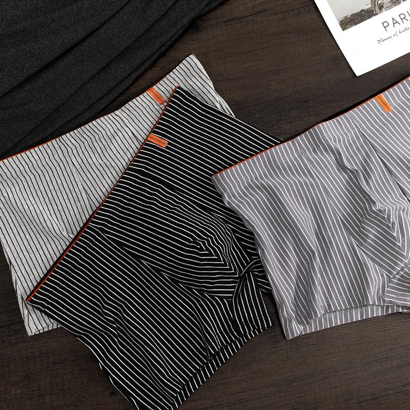 Men's Breathable Cotton Boxer Briefs with Antibacterial Crotch - Japanese Style Stripes