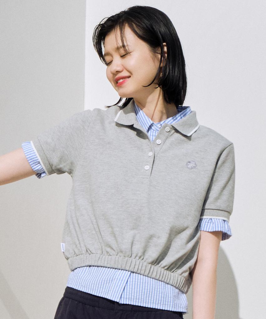 COVERNAT WOMAN Cool Pique Collared T-Shirt Melange Gray