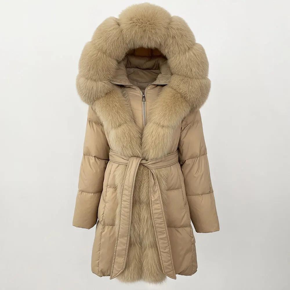 OFTBUY 2024 Winter Jacket Women Natural Real Fox Fur Collar Hooded White Duck Down Coat Thick Warm Streetwear Casual Outerwear