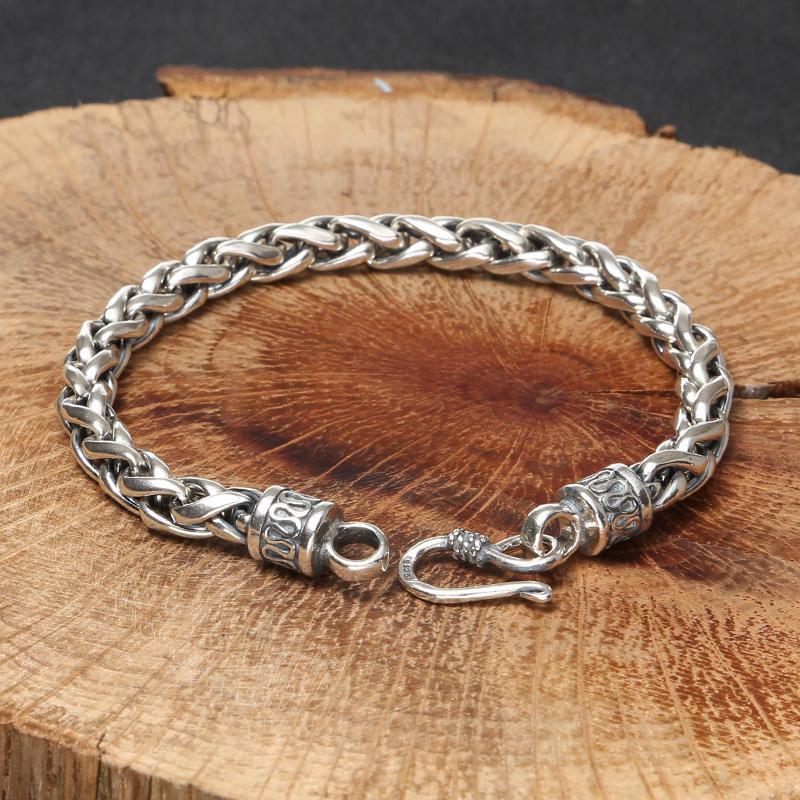 Papaste Silver Retro Men's Bracelet, Men's Trendy, Single, Simple, Trendy, Personalized, Hand Woven Bracelet, Vintage