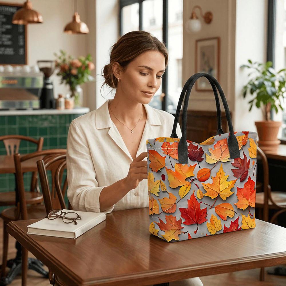 Autumn Maple Leaves Print Tote Bag Casual Large Capacity Handbag for Daily Use