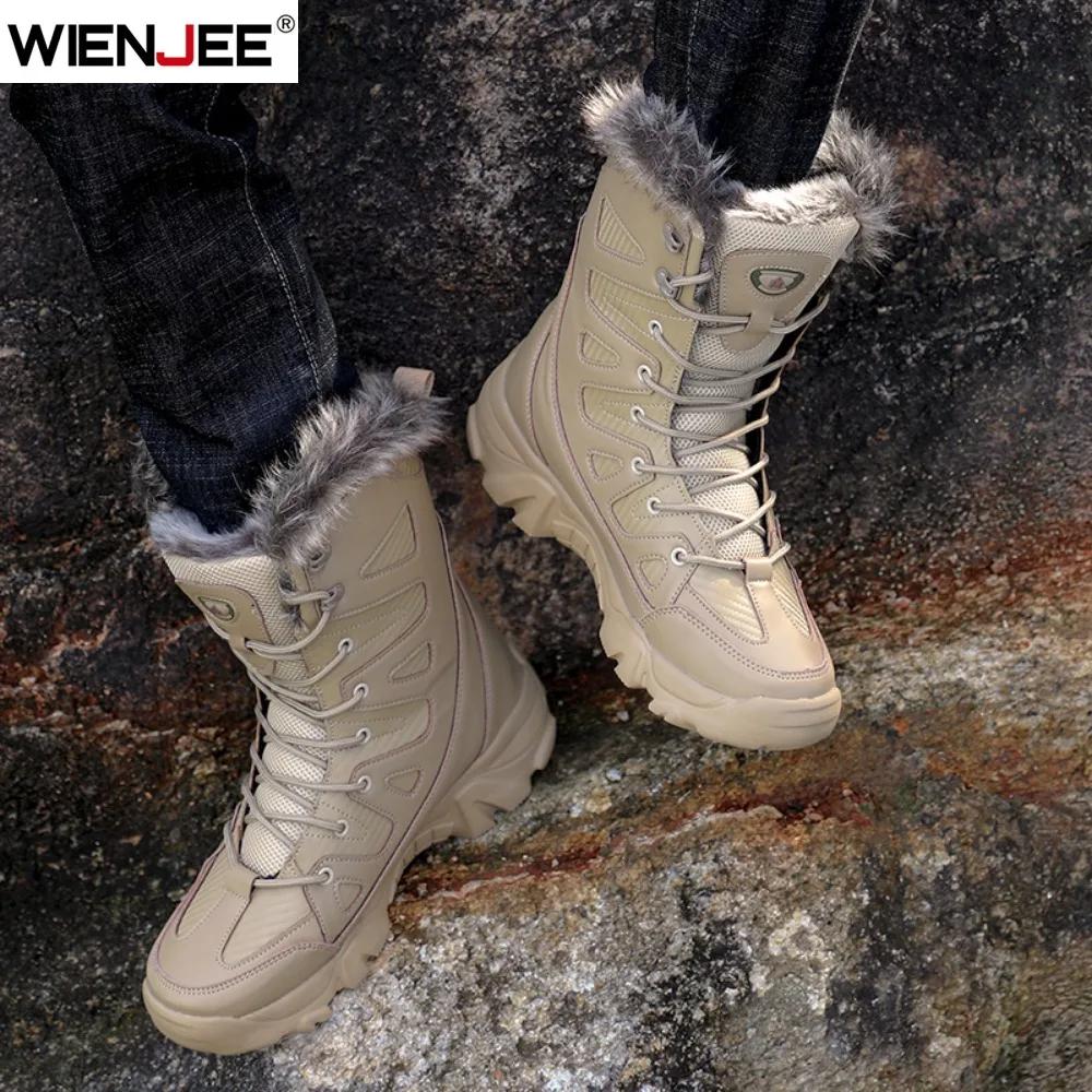 Men Winter Snow Boots High Top Waterproof Warm Fleece Lined Tactical Boots Non Slip Outdoor Hiking Boots Size 39-46