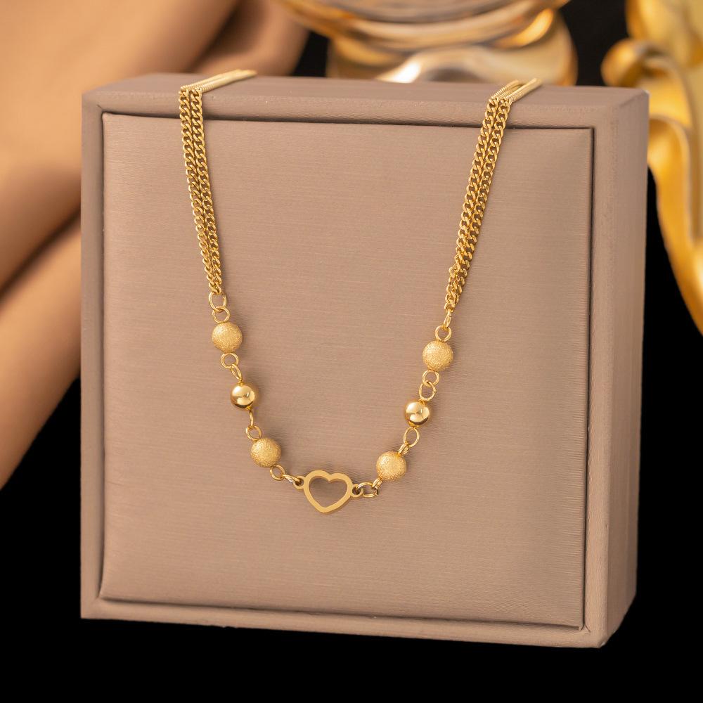 French Titanium Steel Heart Choker Necklace And Bracelet Set Sweet Peach Heart Tassel Design Women Jewelry