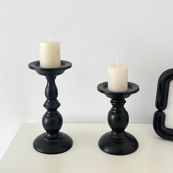 huaqianguhh Vintage Candle Holder, Black Matte Pillar Holders, Metal Heat-Resistant Stand for Scented Candles And Tealights, Retro Candlestick Dining