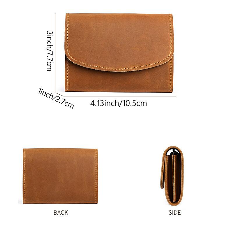 Retro Crazy Horse Leather Small Zipper Pouch Compact Lid Button Coin Key Wallet Pocket Money Bag