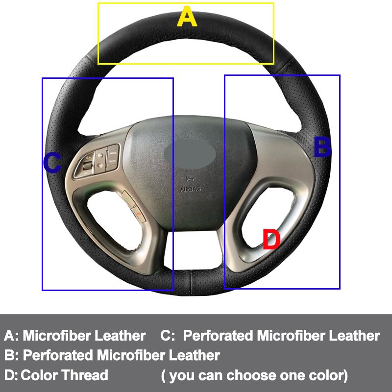 Auto stuurhoes DIY Aangepaste Auto Stuurhoes Voor Hyundai Ix35 Voor Tucson 2 2011-2015 Auto Lederen Steering Wrap (Color : Orange