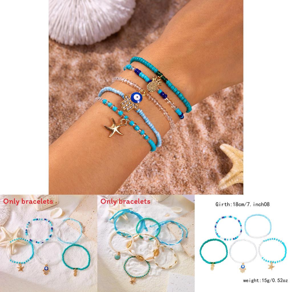 Bohemian Starfish Shell Multilayer Beaded Jewelry Set With Music Note Elements For Womens Summer Beach Wear