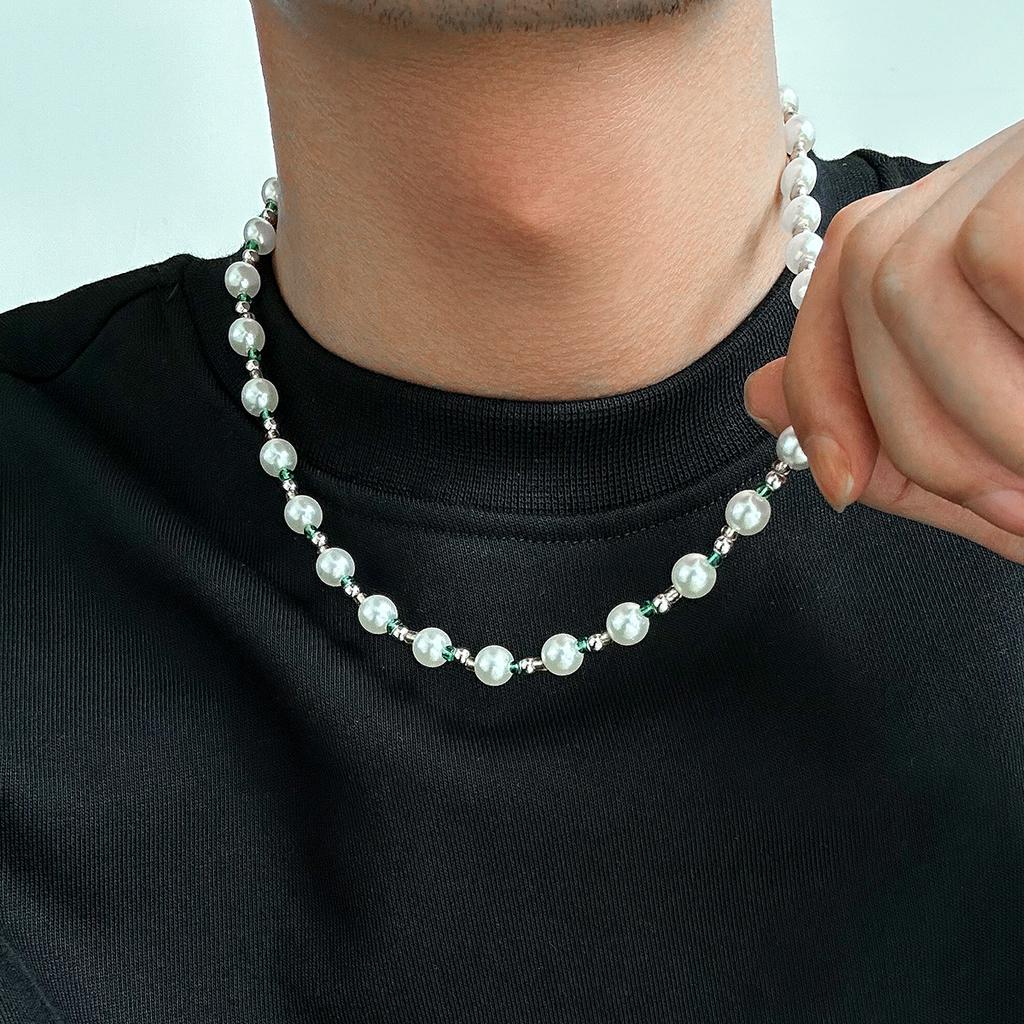 Ingemark Hip Hop Imitation Pearl Chain Necklace for Men Fashion Statement Vintage Beads Clavicle Choker Male Neck Jewelry Gift