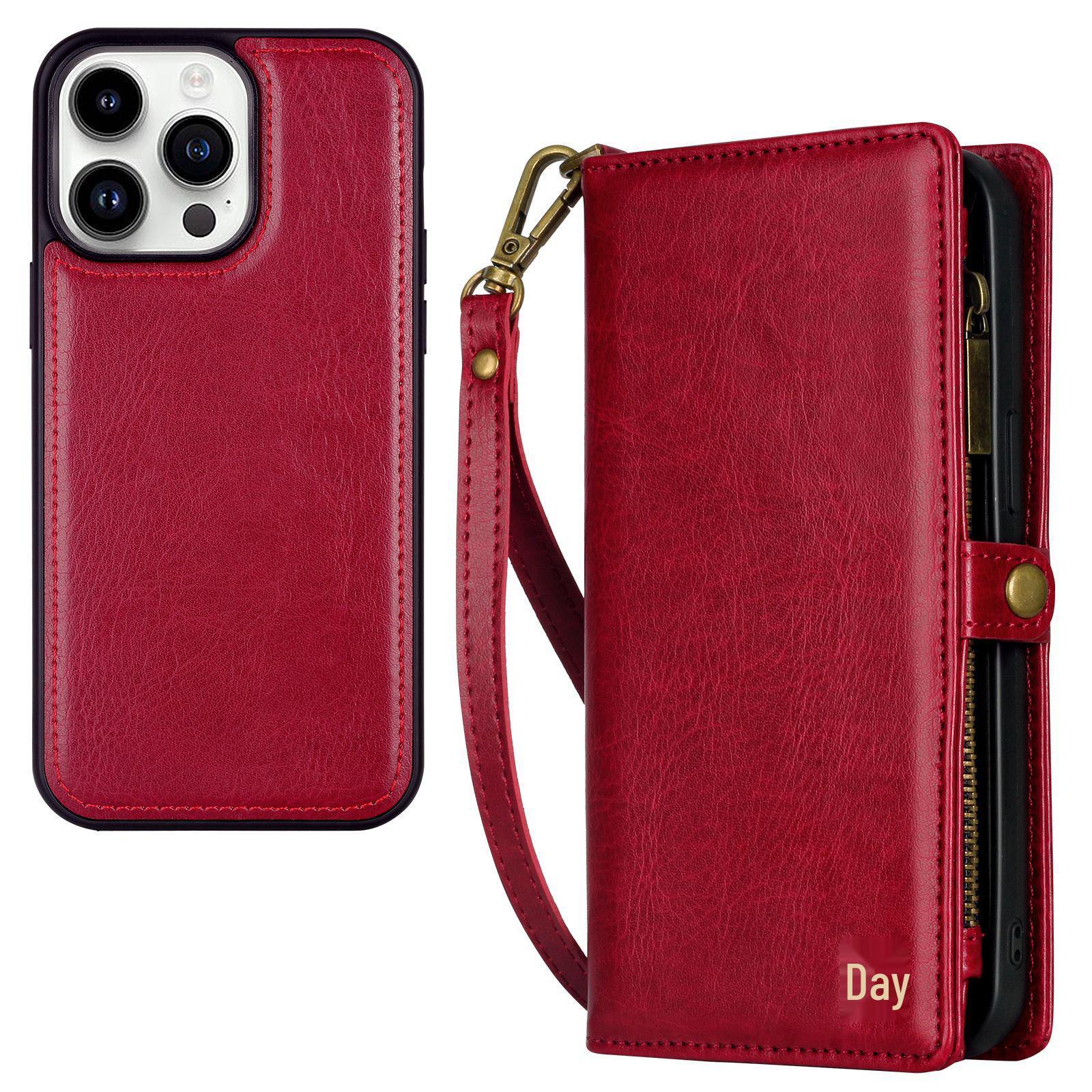 

iPhone 14/15/16 Plus Multifunctional Leather Wallet Crossbody Case iPhone 15 красный