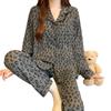 Grey Leopard Print Pajamas Women'S Spring New Simple Imitation Cotton Long-Sleeved Cardigan Homewear Set