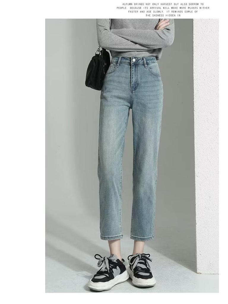 2025 Spring/Autumn Women's High Waist Straight Leg Jeans - Slimming Light Tone Cropped Cigarette Pants