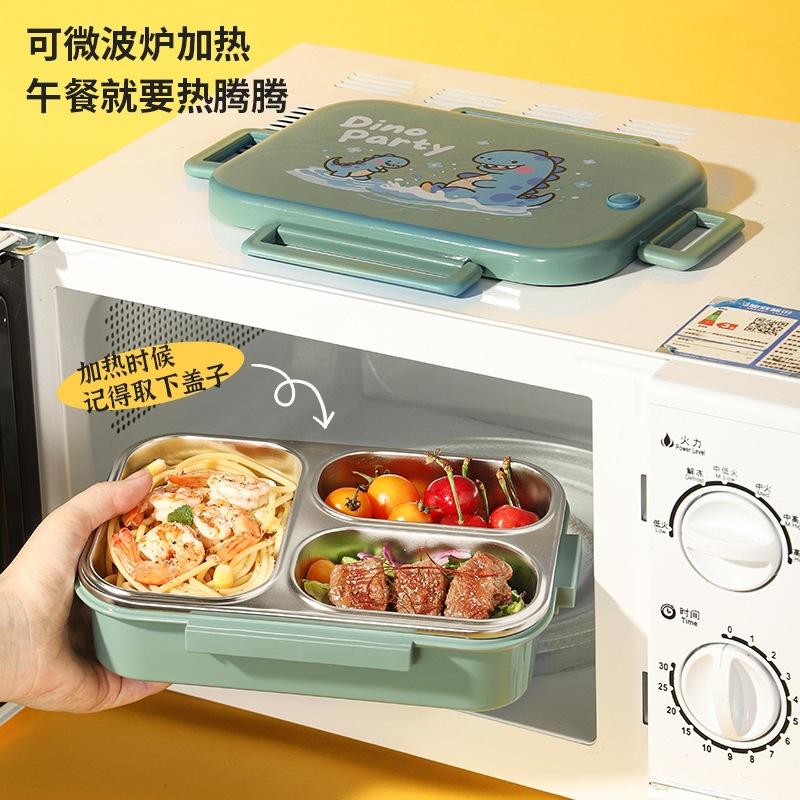 Kids Students Lunch Box 304 Stainless Steel Compartment Bento with Large Capacity Portable Lunch Bag Microwave Safe