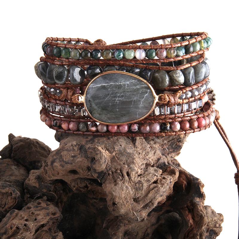 RH Mode Handma Böhmischen Schmuck Boho Armband Gemischt Natürliche Steine Charme 5 Stränge Wrap Armbänder Geschenk DropShipping