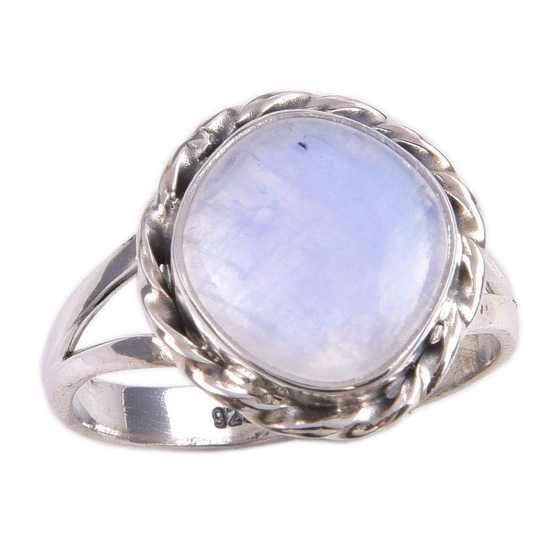 Natural Rainbow Moonstone Gemstone 925 Solid Silver Jewelry Ring Size 9.5 P6L66