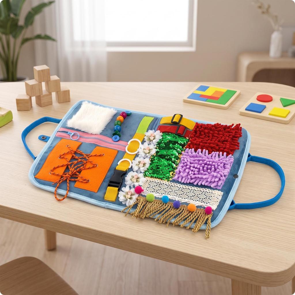 Sensory Training Mat with Handles Interactive Fidget Blanket Textured for Travel