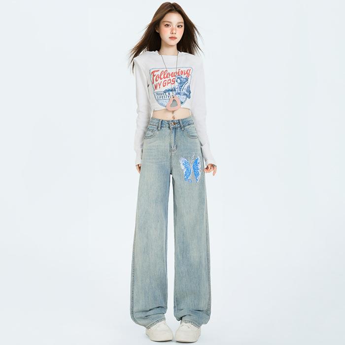 

Autumn 2025 Women s Rhinestone Skinny Jeans - Hotfix Design, Straight Leg, Niche Wide-Leg Fit Medium