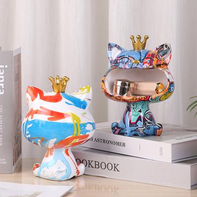 Graffiti Großmäulige Katze Figur Harz Tier Statue Schreibtisch Schlüssel Süßigkeiten Aufbewahrungsbox Hauseingang Büro Wohnzimmer Dekoration