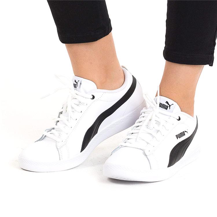 Puma Smash V2 Leather White Black Women Sneakers 365208-01