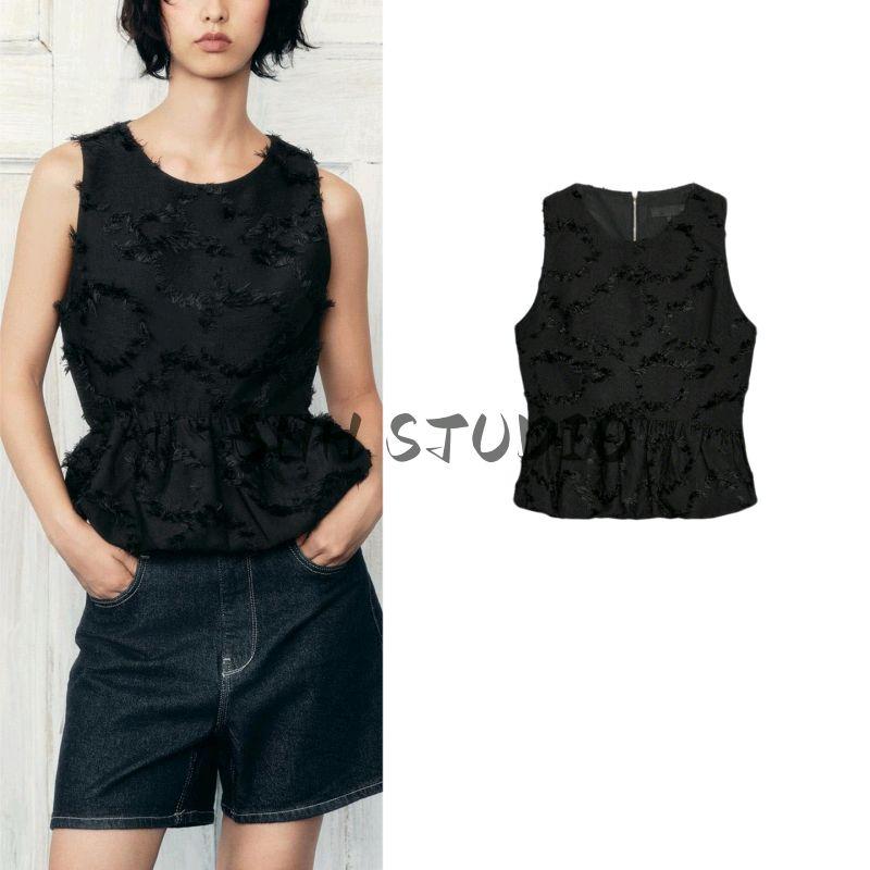 Autumn New Women's Clothing Classic Style round Neck Sleeveless Vest Fringe Short Skirt Hem Tops 4387802