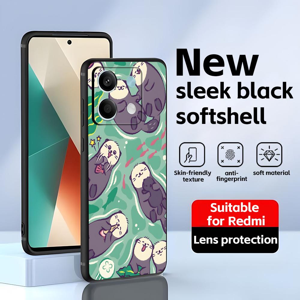 

cute Otter Phone Case For Redmi Note 14 13 12 11 Pro Plus S 5G 14C A3 Soft Black Phone Cover Redmi Note 14 5G (Global)