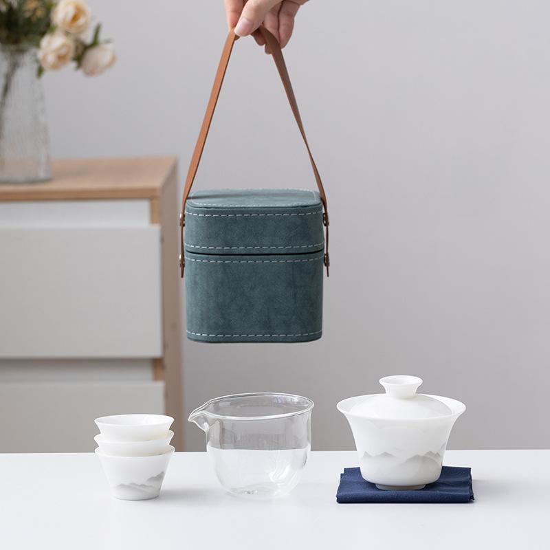 Suet Jade Porcelain Portable Travel Tea Set Souvenir Business Company Mid-Autumn Festival Gifts