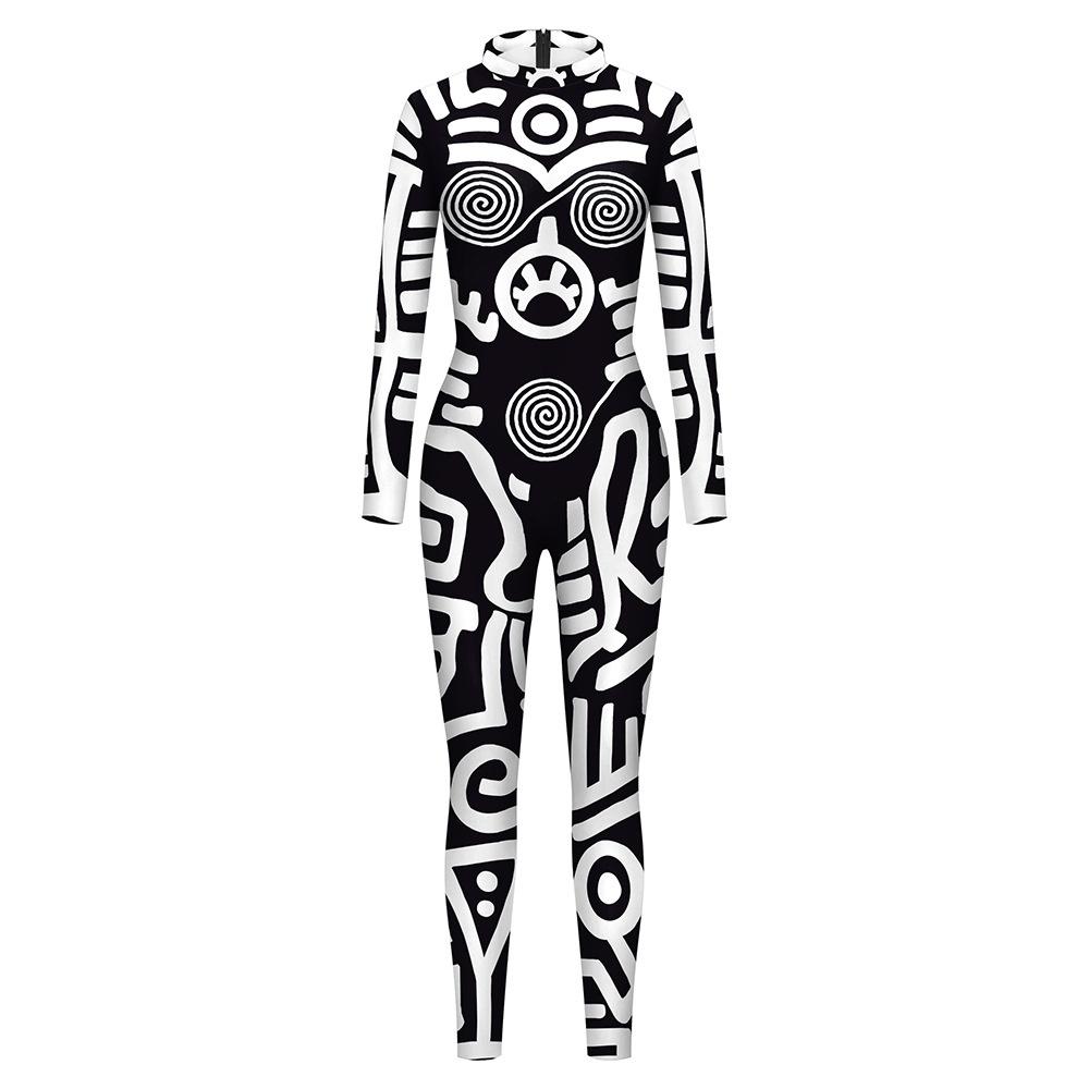 Women Men Punk Robot Abstract Art Geometry 3D Printed Jumpsuit Adults Halloween Cosplay Costume for Dancing Party Dress Up
