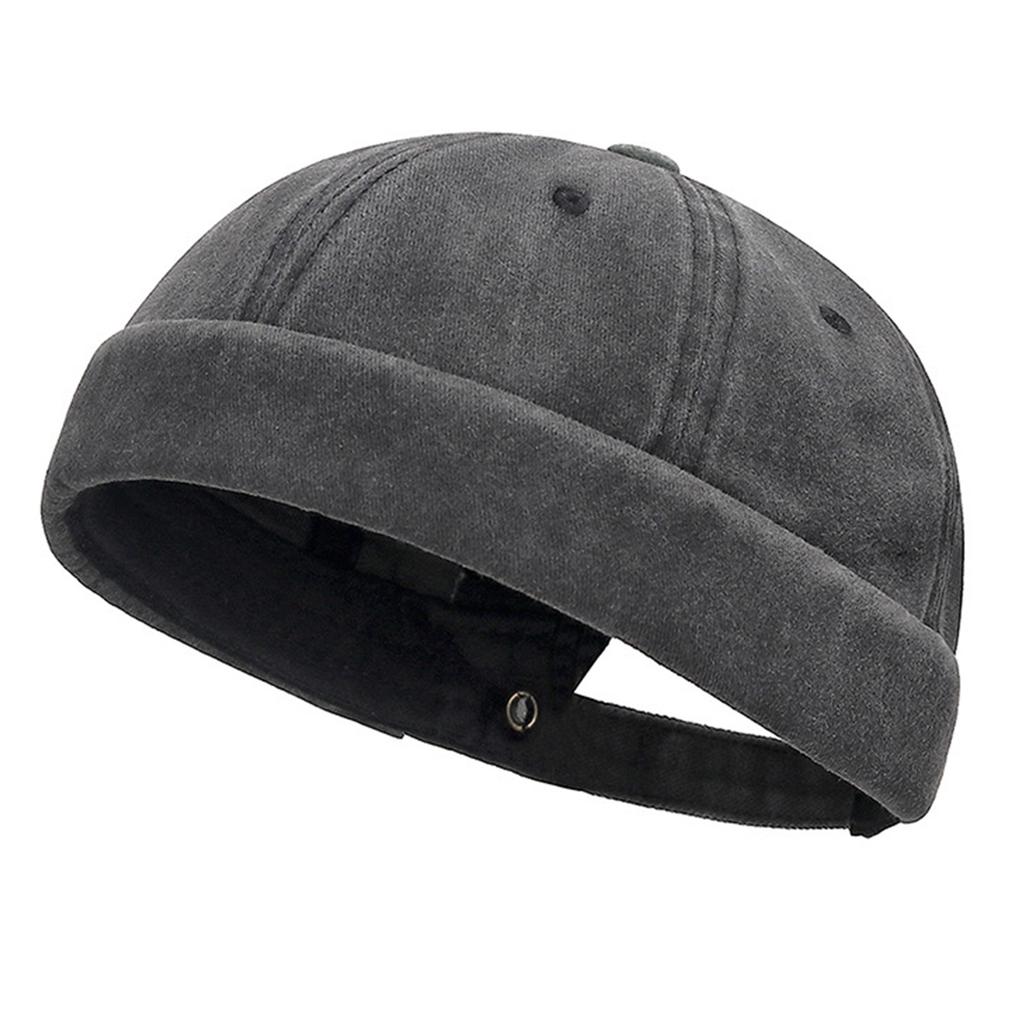 Hip Hop Hat Rolled-Cuff Harbour Hat Distressed Brimless Skull Hat Adjustable Washed Casual Hat for Outdoor Photo Props
