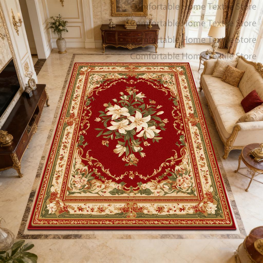 Red French Court Floral Style Living Room Carpet Home Decoration Luxury Easy Clean Soft Rug Non-slip Lint-free Coffee Tables Mat