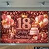 2D 18th Birthday Photography Background, Rose Gold Themed Party Backdrop Banner