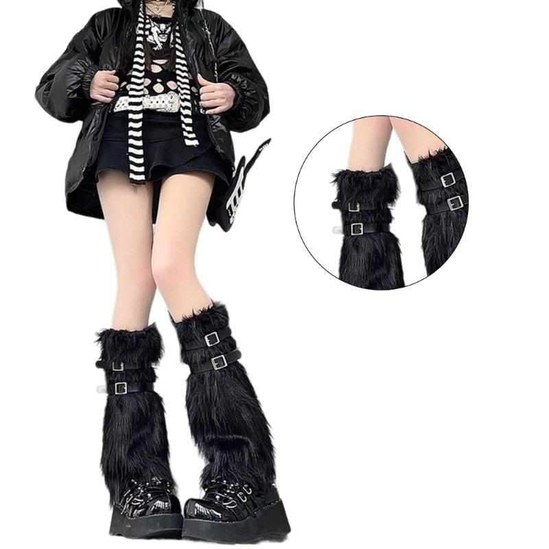 Womens Costume Buckle Faux Furs Warm Fuzzy Leg Warmers/Boot Sleeves/Boot Covers